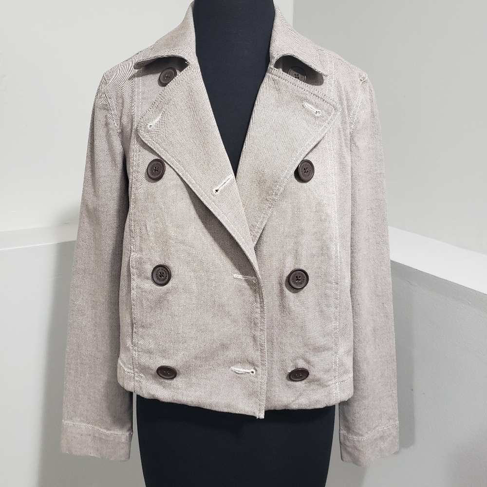 GAP Double Breasted Khaki Cropped Lightweight Jacket, Size Small - Picture 2 of 8